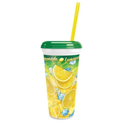 32oz Lemon Ice Lemonade Cup with lids and straws (200/cs) #8022520