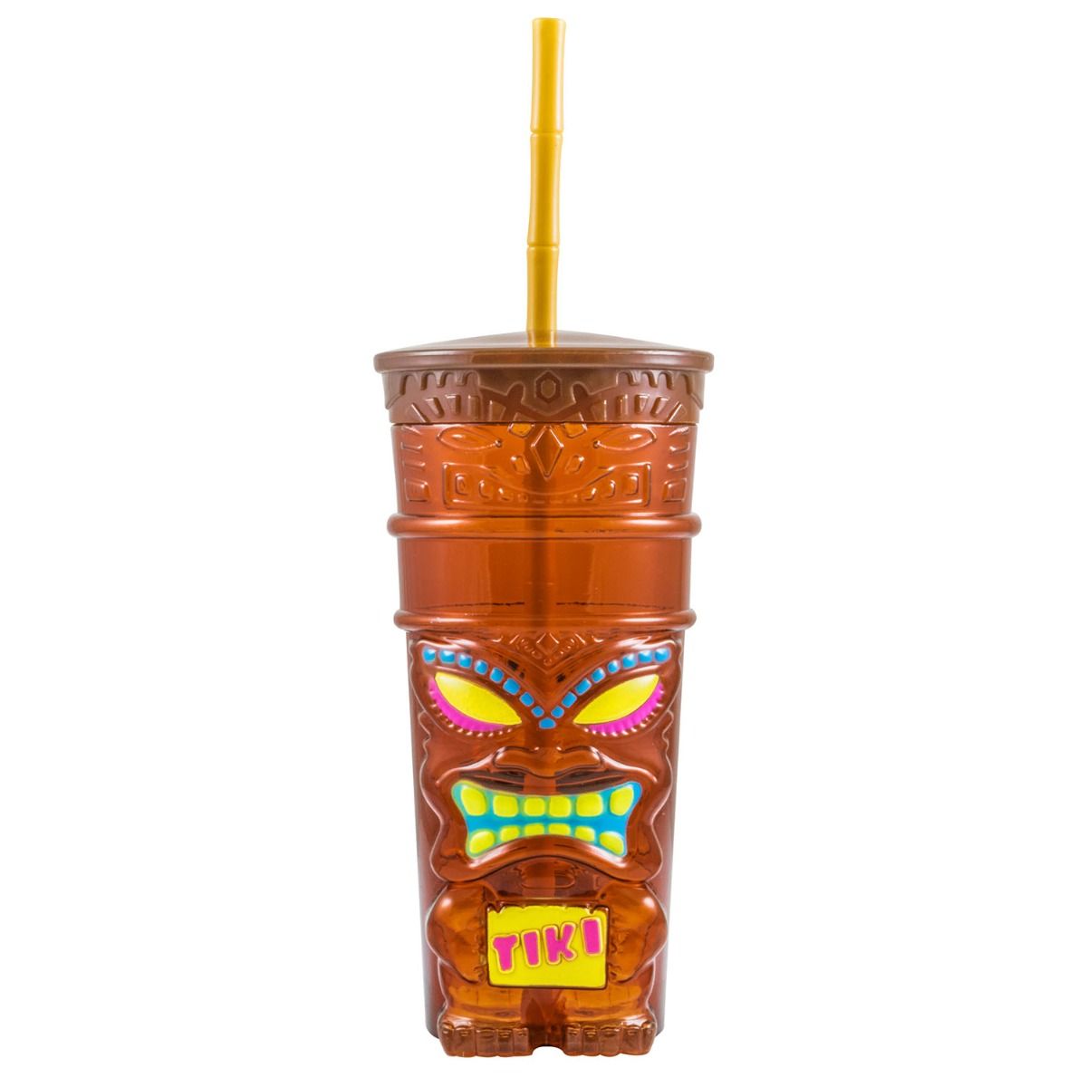 22 oz. Translucent Brown Tiki Tropical Cup with Straw - 84/Case